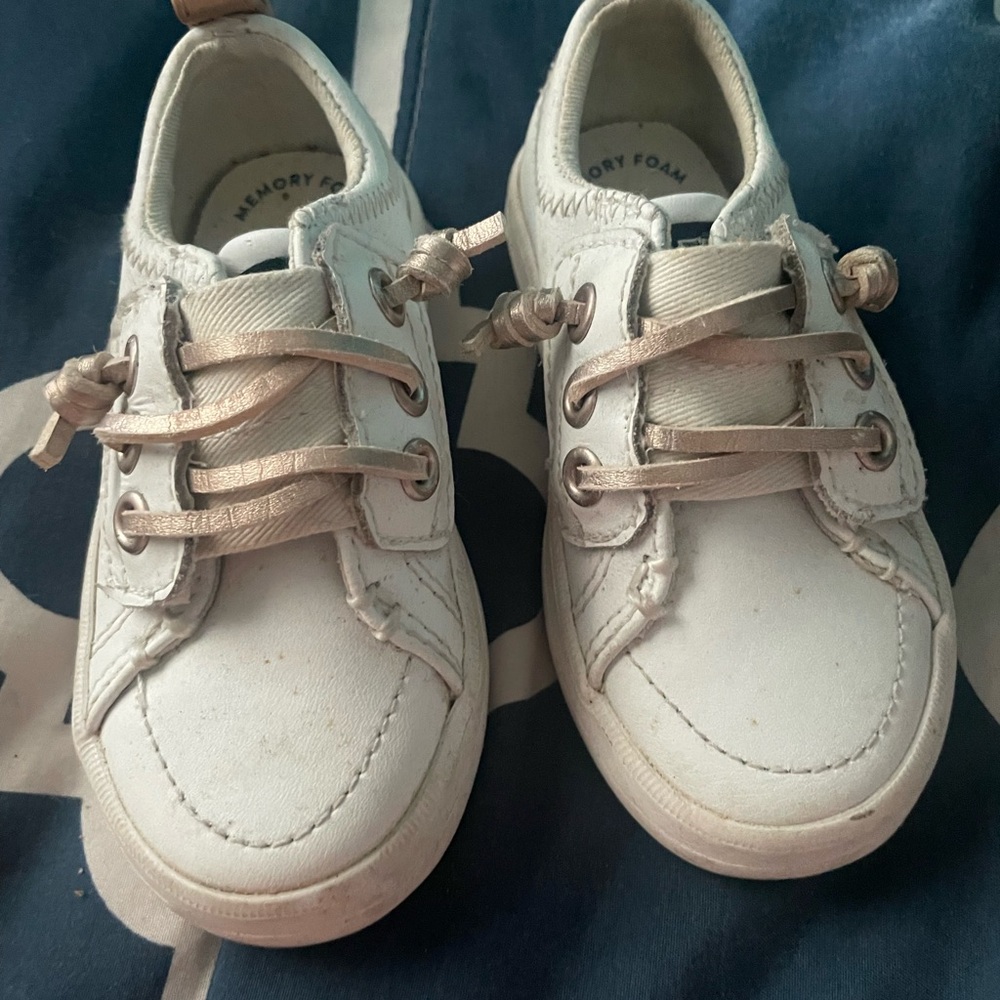 Sperry Kids White Sneakers with Tan Laces